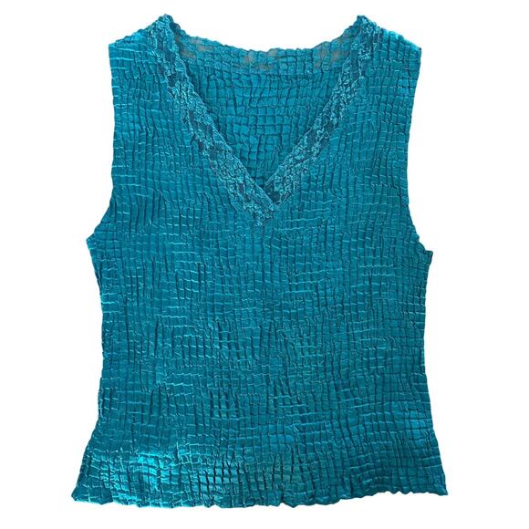 =Y2K Turquoise Crinkle Stretch Tank Top – Fits M/L, Sleeveless Retro 2000s - Picture 1 of 1